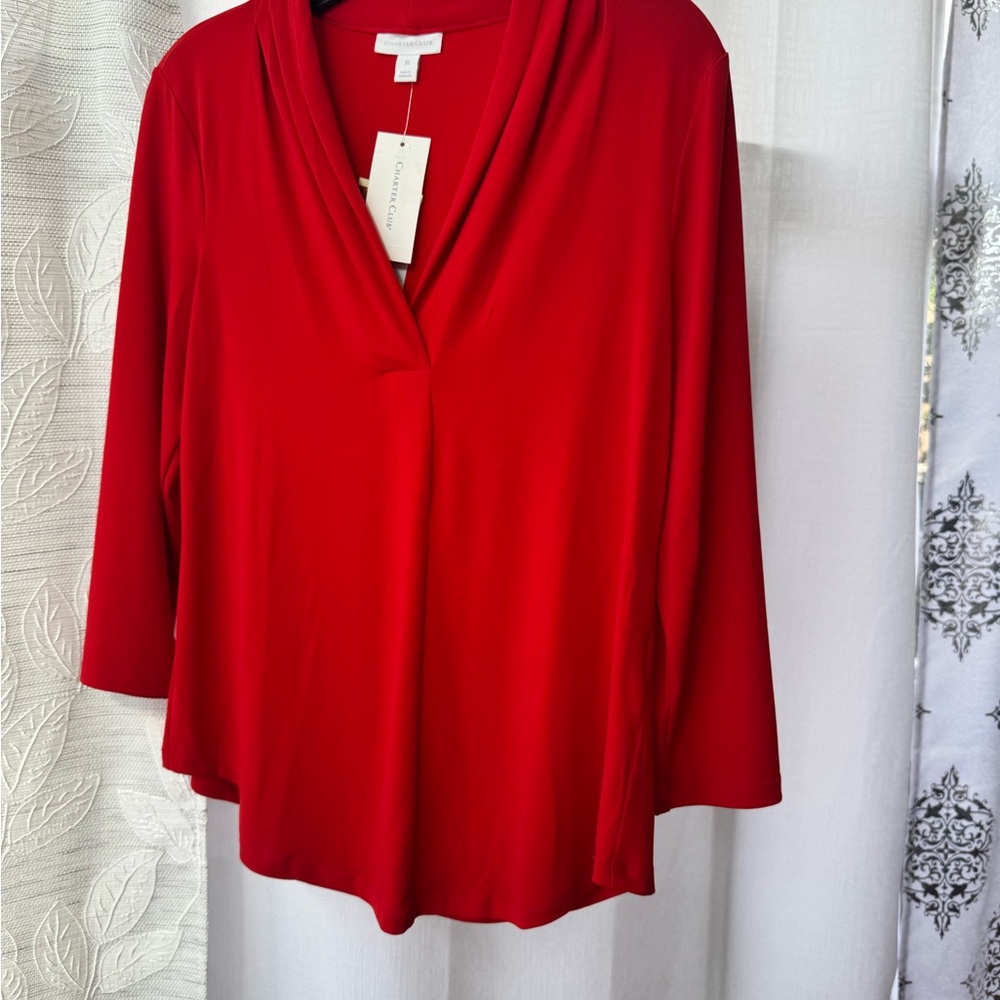 Charter Club Red Blouse with Long Sleeves and Relaxed Fit